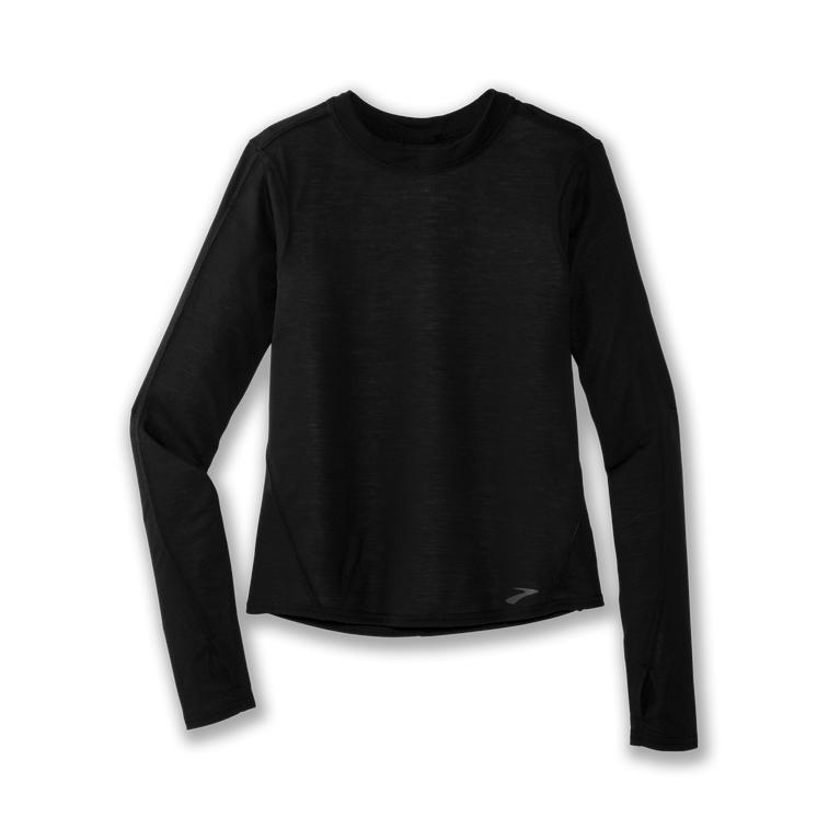 Brooks Distance Long Sleeve Running Shirt - Women's - Heather Oatmeal/Black (52460-AGHN)